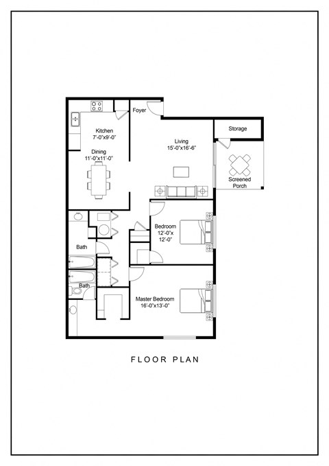 Two Bedroom Two Bathroom Floor Plan The Willow  1368 SF